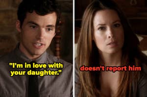 on PLL, Ezra told Aria's mom he was in love with her daughter, and she didn't report him