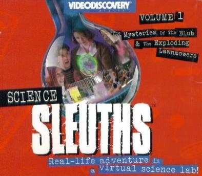 Cover of &quot;Science Sleuths&quot; VHS with scientists and graphical overlays, promoting educational content