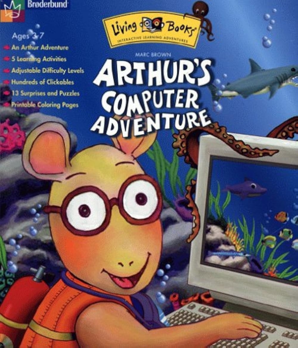 Cover of &quot;Arthur&#x27;s Computer Adventure&quot; featuring Arthur the aardvark playing on the computer