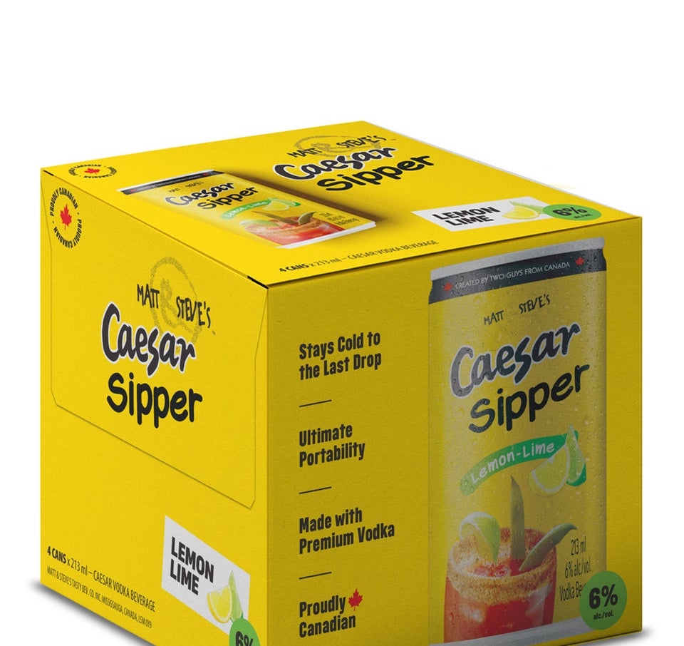 Packaging for Matt and Steve&#x27;s Caesar Sipper, Lemon Lime flavor, with vodka, 6% alcohol content