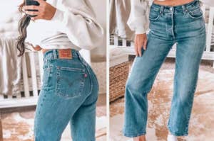 reviewer in medium blue levi's jeans