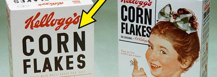 Vintage Kellogg's Corn Flakes cereal boxes with old-fashioned designs and a promotion