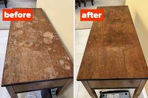 a before and after for a wood polish