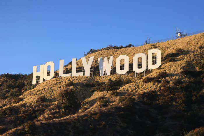 Hollywood sign on a hillside without people