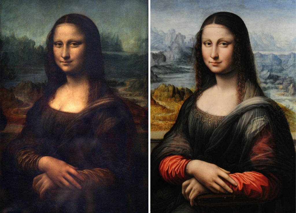 Two versions of the Mona Lisa painting side by side