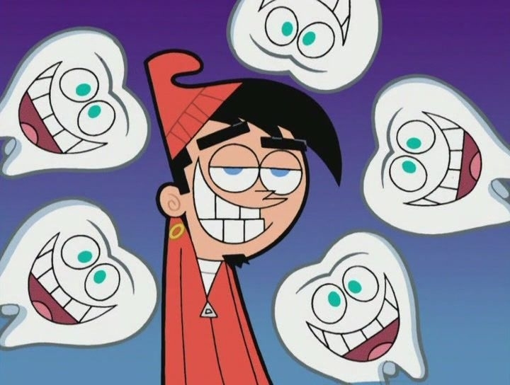 Animated character Chip Skylark with floating teeth showing various expressions around him