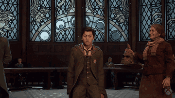 Personaje animado de Harry Potter con túnica escolar en el Gran Comedor