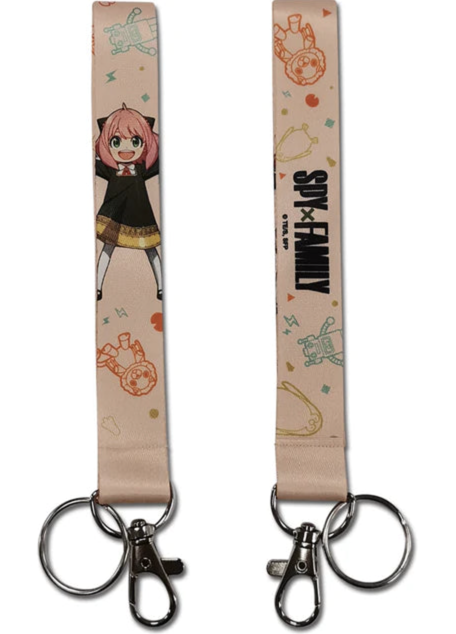 Two anime character-themed lanyards with clips and rings for keys