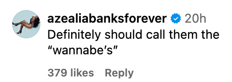 Summarized text: A social media comment reads &quot;Definitely should call them the 'wannabe's'&quot; with 379 likes
