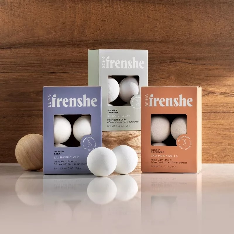 Three packages of Frenshe bath bombs in different scents