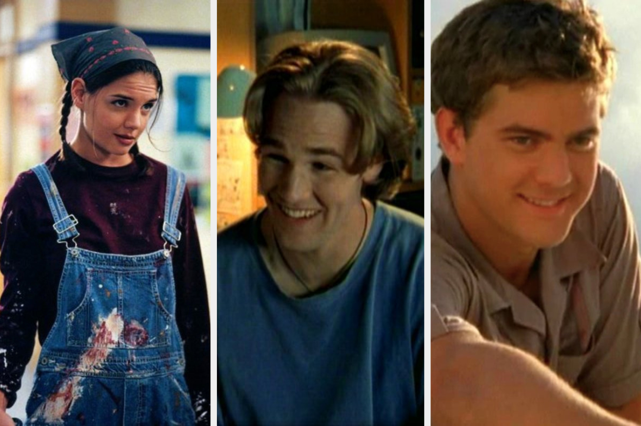Three TV show characters: a woman in overalls, a man in a blue shirt, and a man in a work shirt