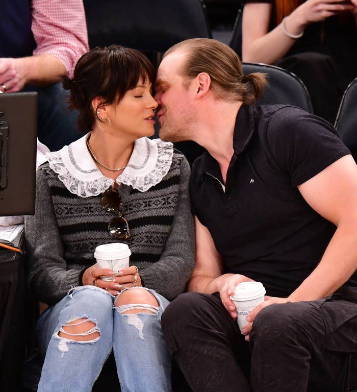 Lily Allen and David Harbour kissing