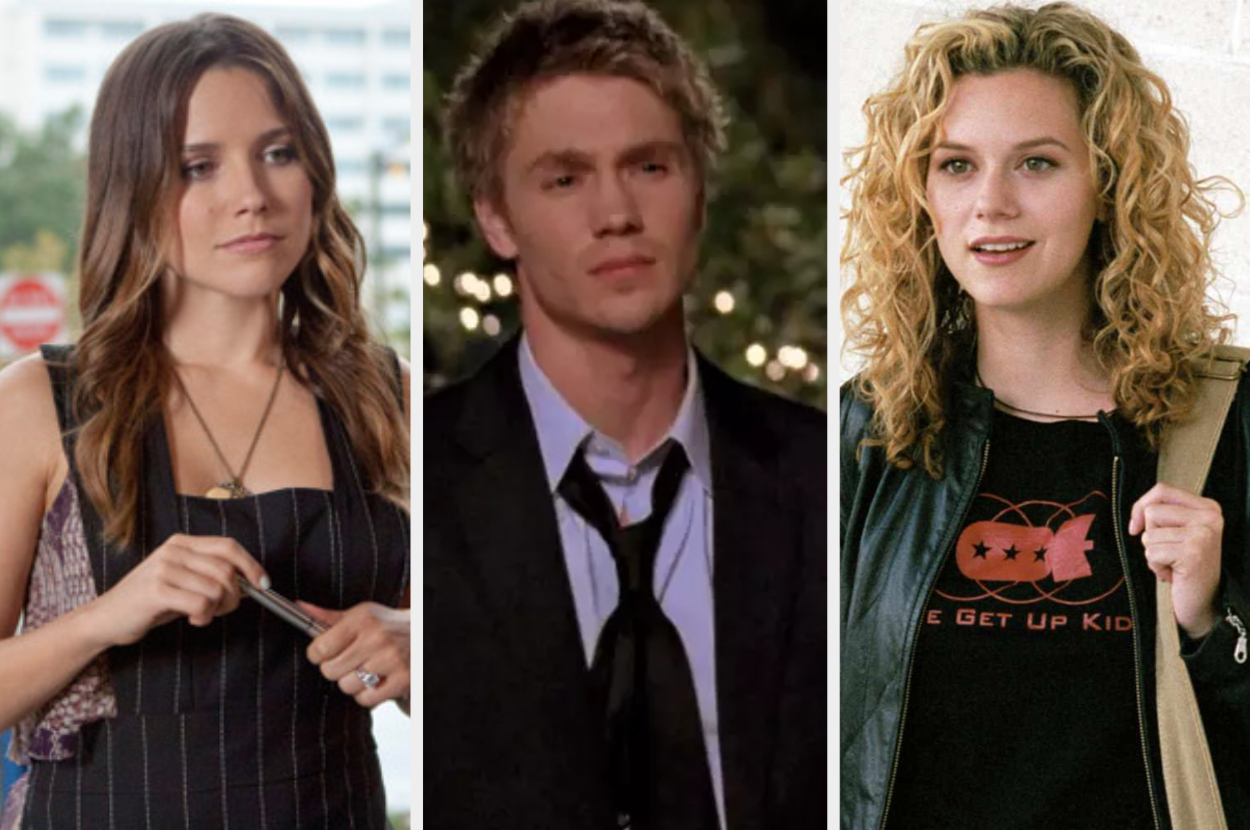 Three TV characters: Brooke Davis, Lucas Scott, and Peyton Sawyer from "One Tree Hill."