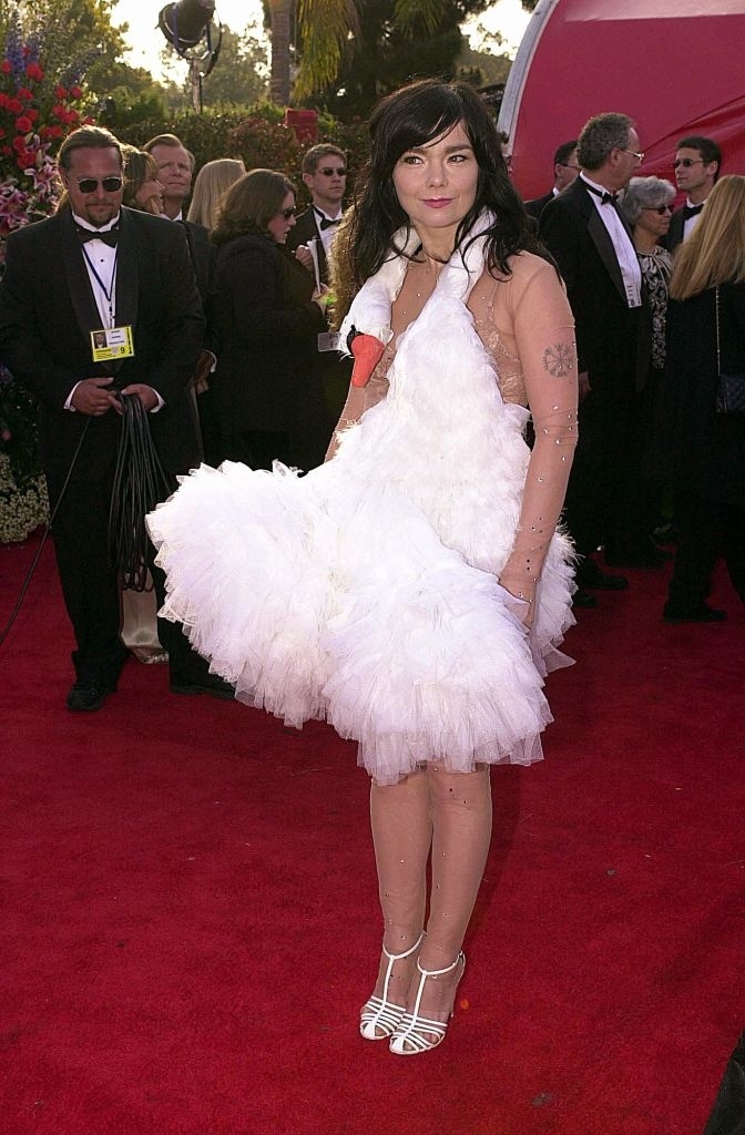 Björk in fluffy swan dress