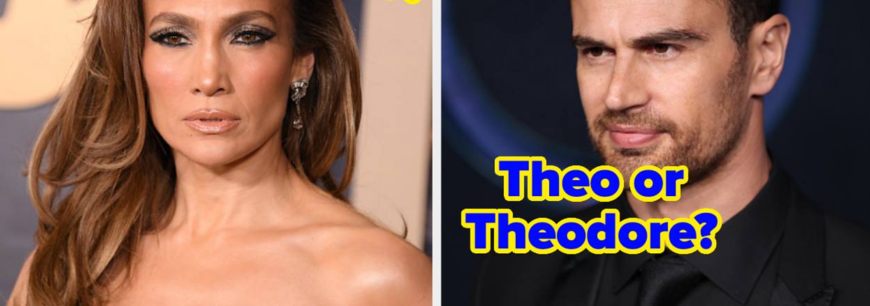 Two side-by-side portraits, a woman on the left and a man on the right, with text "Jen or Jennifer?" and "Theo or Theodore?" respectively