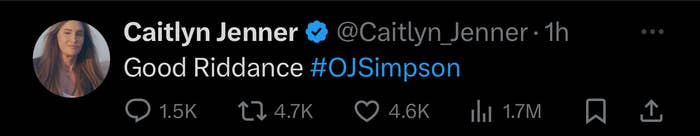 Caitlyn Jenner&#x27;s tweet expressing dismissal towards OJ Simpson