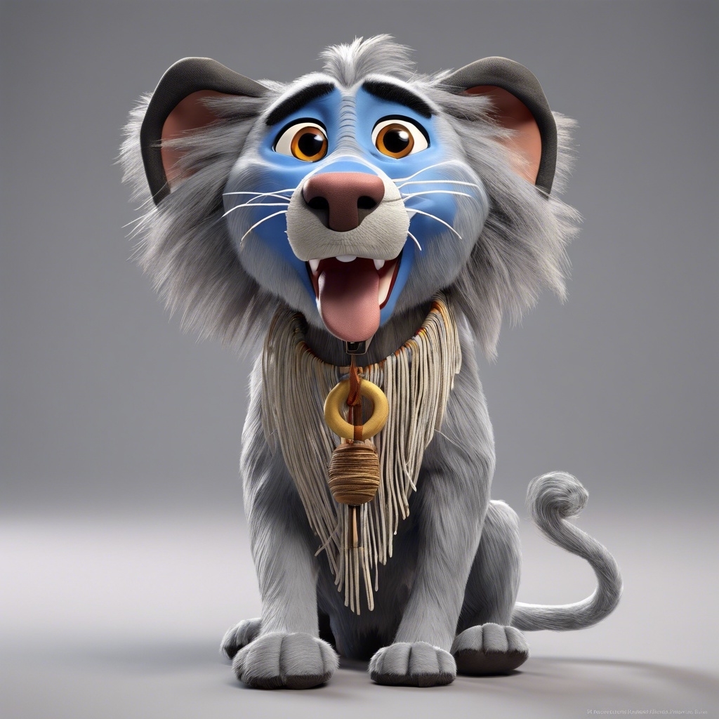 3D AI-generated Rafiki as a dog from &quot;The Lion King&quot; smiling and sitting