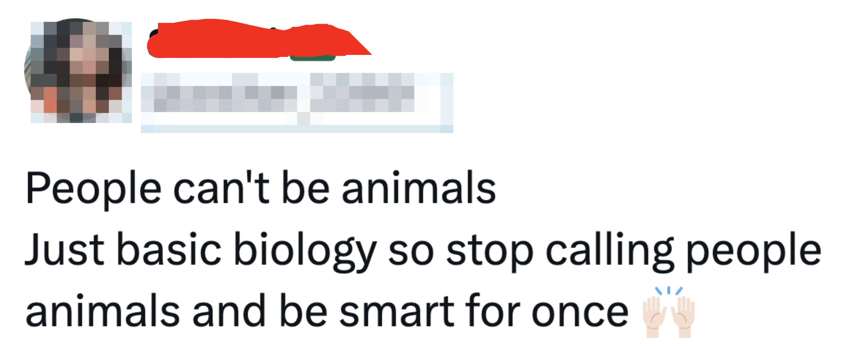 Twitter user disapproves of referring to people as animals, urging smart behavior