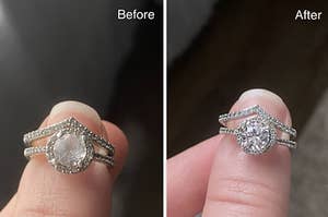 a before and after for a jewelry cleaning pen