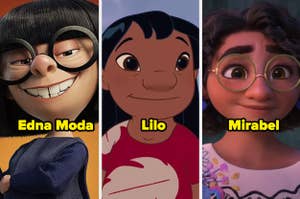 Edna Moda, Lilo y Mirabel son personajes animados de películas de Disney