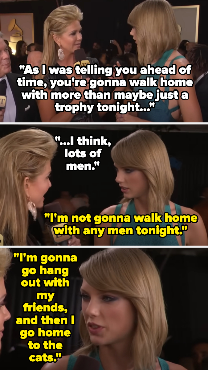 Taylor Swift in an interview with captioned quotes about her plans for the evening