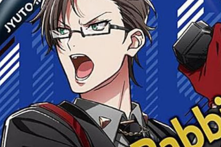 アニメキャラクターが力強いポーズと表情をしている。