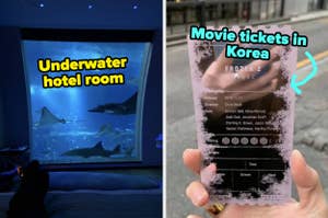underwater hotel room and movie ticket in korea
