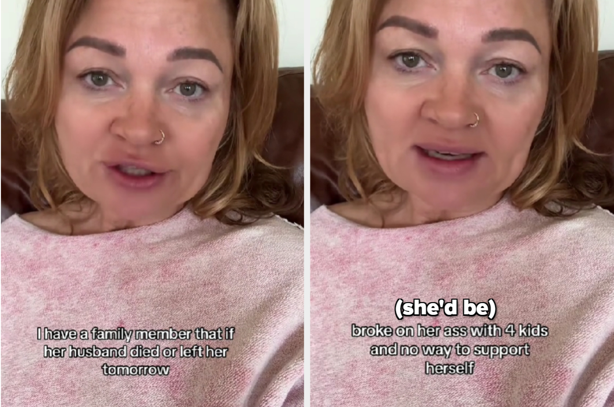 Woman speaking in a video with captions about a hypothetical family scenario