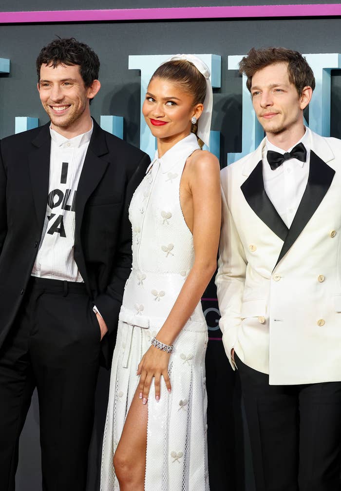 Zendaya, Mike Faist, and Josh O&#x27;Connor posing together on the red carpet