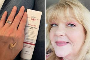 hand with tinted moisturizer on it, reviewer wearing the moisturizer