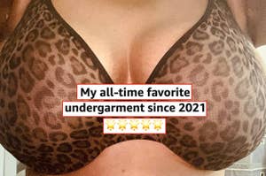 Reviewer in mesh leopard print bra