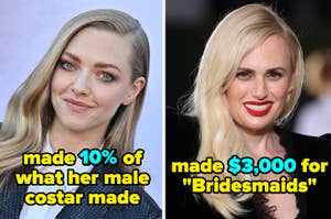 Amanda Seyfried and Rebel Wilson, text about unequal pay