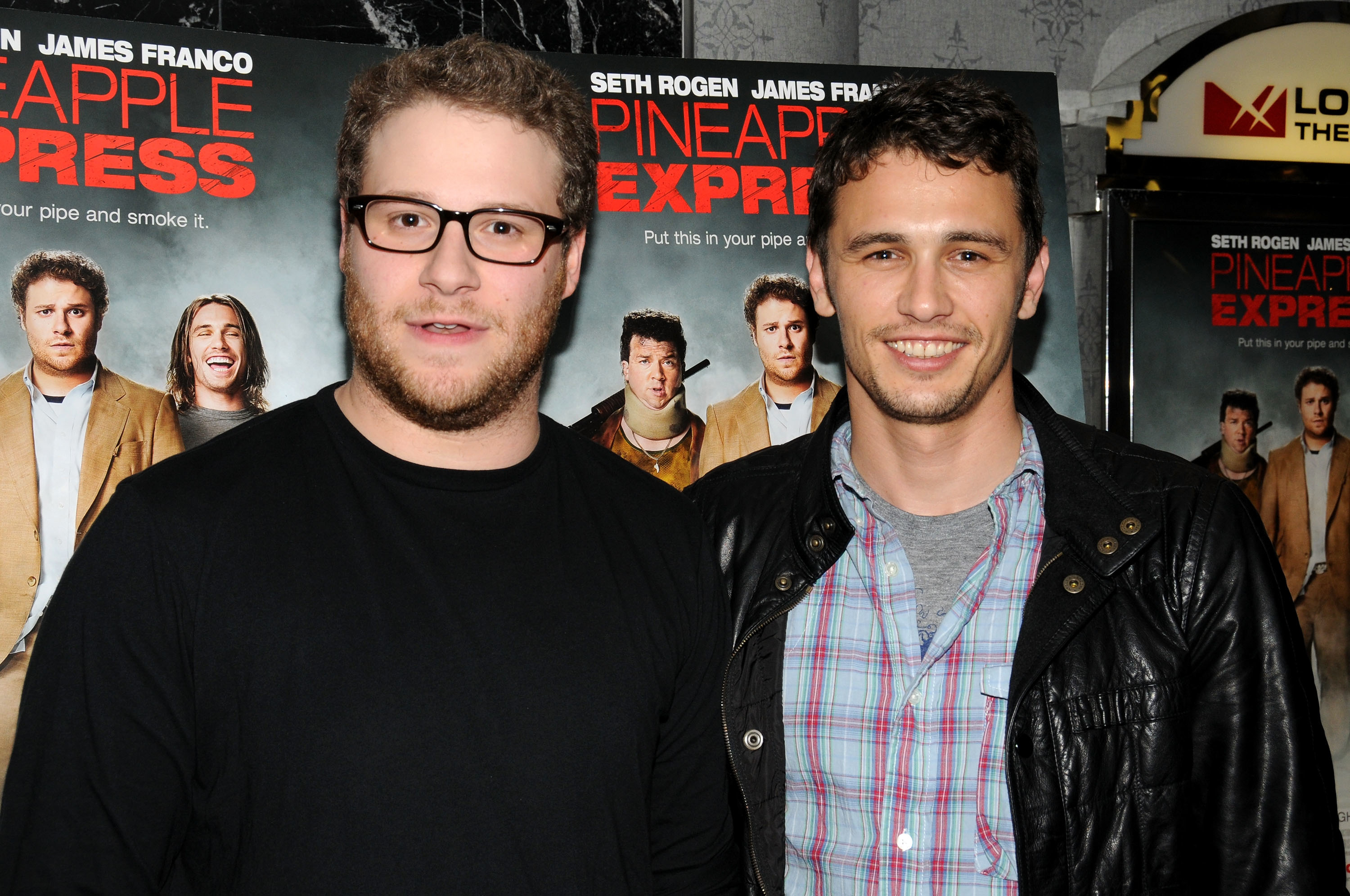 Seth Rogen and James Franco standing together at the &quot;Pineapple Express&quot; premiere