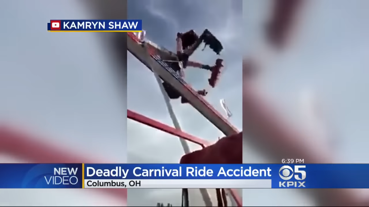A carnival ride accident in progress with bystander Kamryn Shaw&#x27;s name overlaid