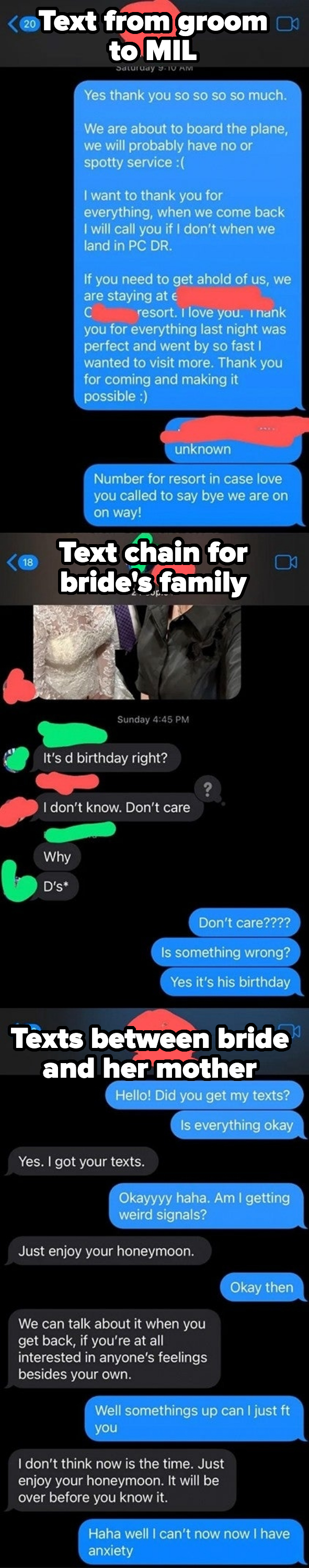 Chat screen with texts discussing a surprise birthday plan and one person unsure of the date