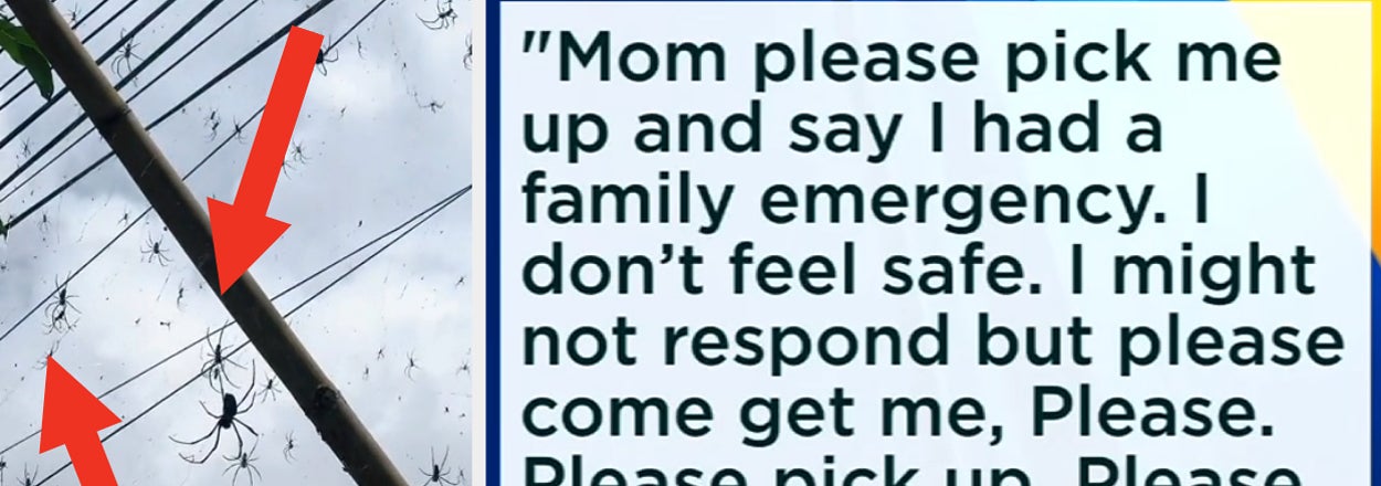 Urgent text message plea with background featuring power lines and trees; part of a news report on juvenile issues