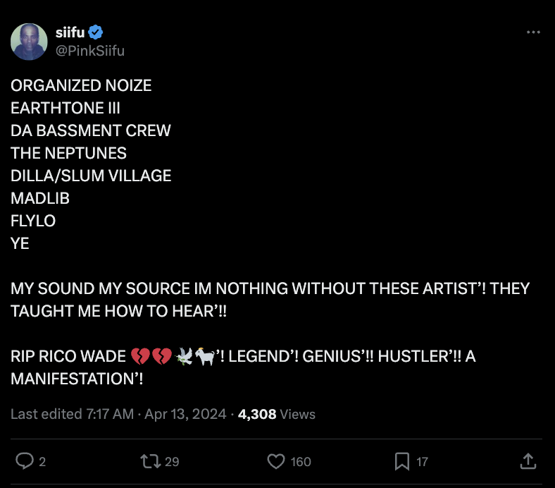 A screenshot of a tweet by sifu_su expressing admiration for various artists and their influence on music, with emojis indicating strong emotion