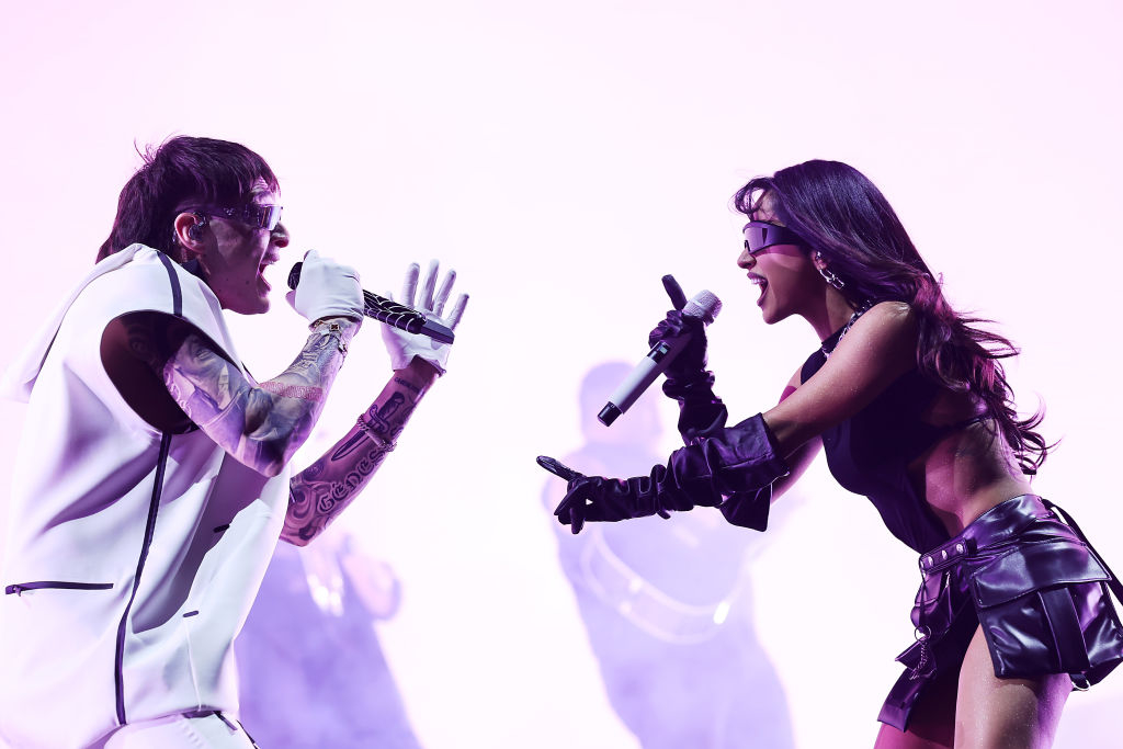 Peso Pluma and Becky G onstage