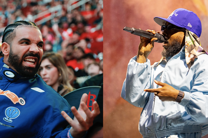 Two images side-by-side; left shows a cheerful man in a racing jacket at a sports event, right features a rapper performing on stage