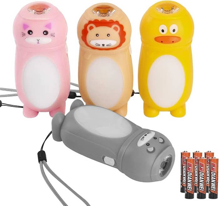 Four animal flashlights of differing species and batteries 