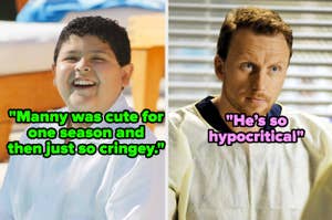 Split image with Manny from Modern Family on left and Kevin McKidd from Grey's Anatomy on right, both with quoted text