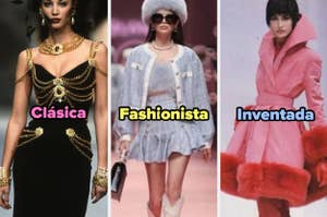 Tres modelos en pasarela con estilos distintos: clásico, fashionista e inventado