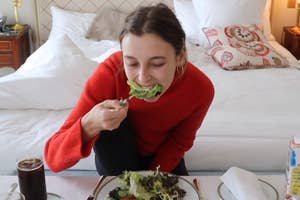 Emma Chamberlain eating salad