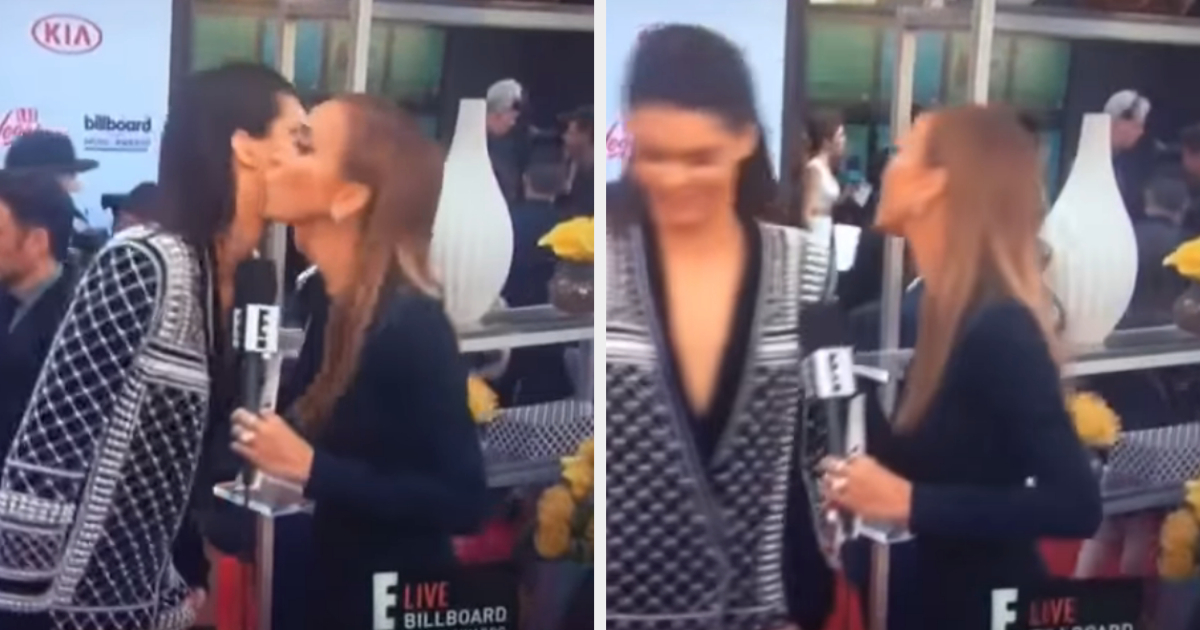 Giuliana Rancic kissing Kendall Jenner on the cheek at an event, then tries to kiss her other cheek but Jenner walks away