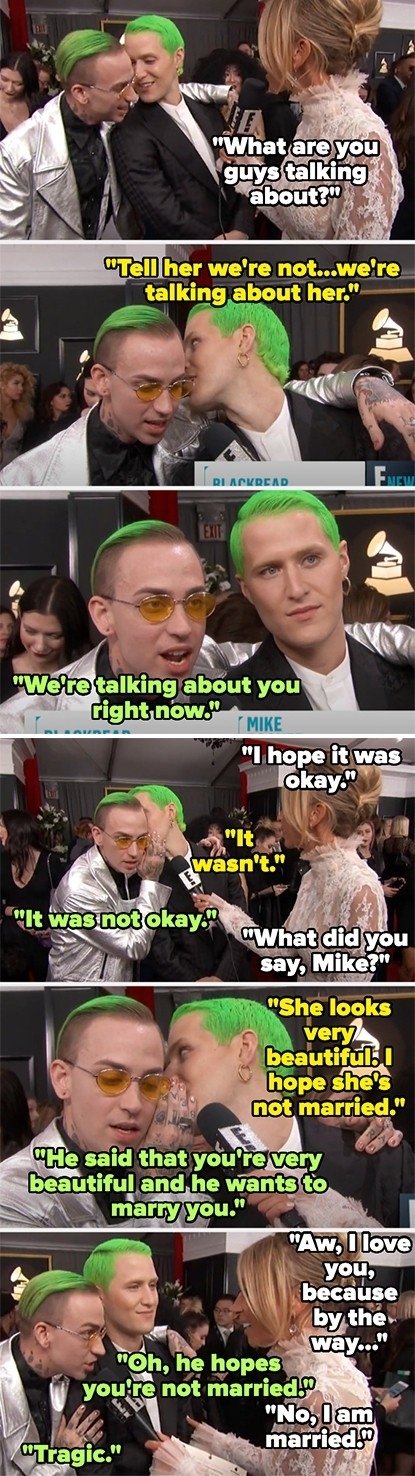 mike posner asks through blackbear (by whispering in his ear) if giuliana rancic is married
