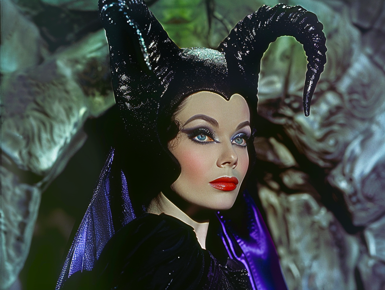 Character Maleficent in black and purple costume with horns from Disney&#x27;s film