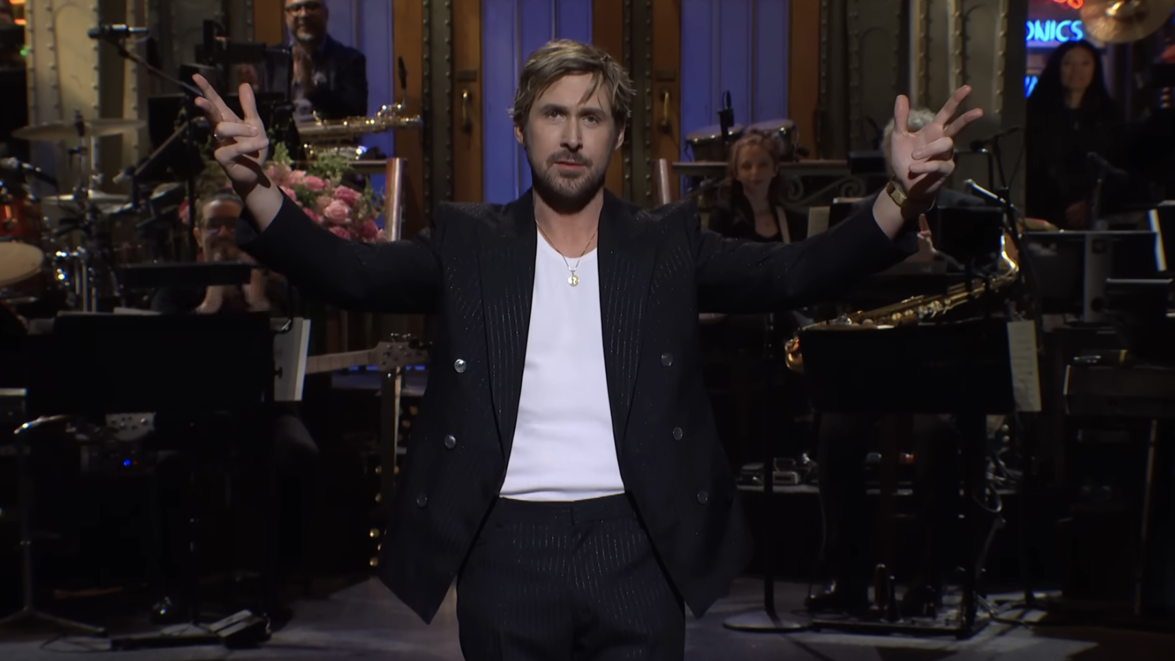 Ryan Gosling on &quot;SNL&quot; with his arms outstretched