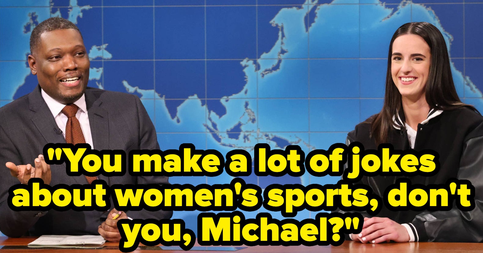 Caitlin Clark Hilariously Confronted Michael Che On "SNL" About His Women's Basketball Jokes