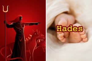 Illustration of Hades next to a baby's feet with "Hades" text overlay