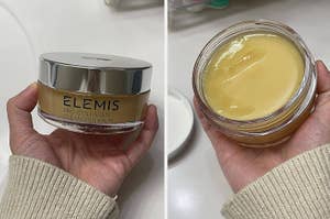ELEMIS Pro-Collagen Cleansing Balm in container, half-opened to show product texture